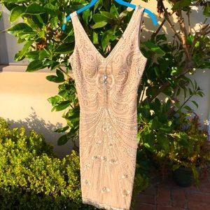Vintage Sue Wong Nocturne Collection Silk Beaded Champagne Formal Dress